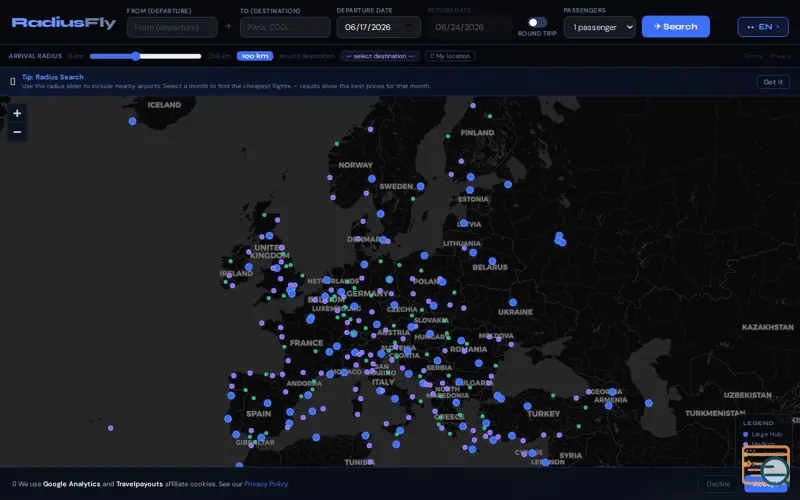 Screenshot of RadiusFly, a launch using Emerald