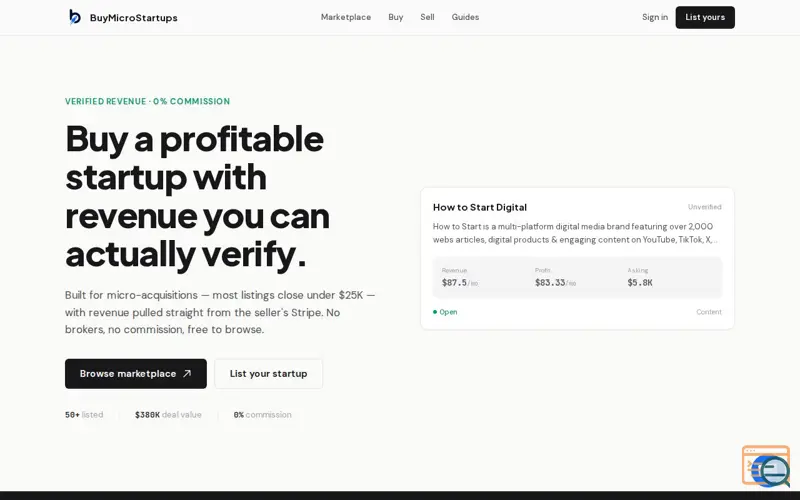 Screenshot of BuyMicroStartups
