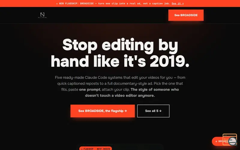 Screenshot of NULLFRAME — Stop editing by hand. Claude does it.