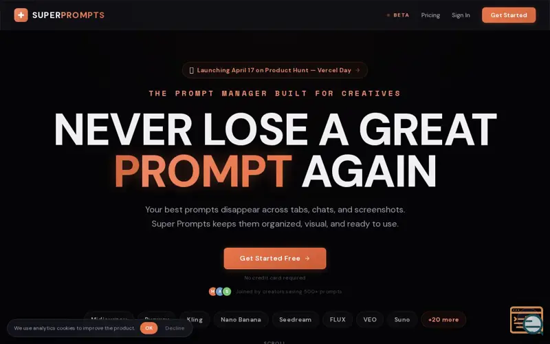 Screenshot of Super Prompts