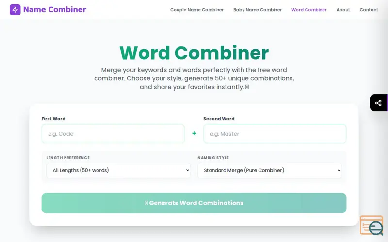 Screenshot of Word Combiner