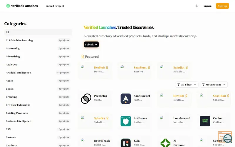 Screenshot of Verified Launches - Verified Launches is a platform to discover and upvote the best tech products. Find top products launching daily., a launch using PostYourStartup