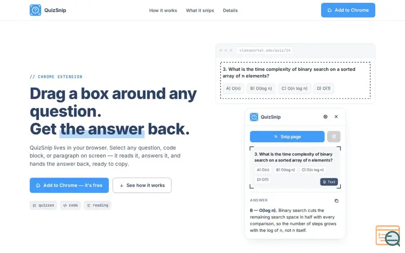 Screenshot of QuizSnip