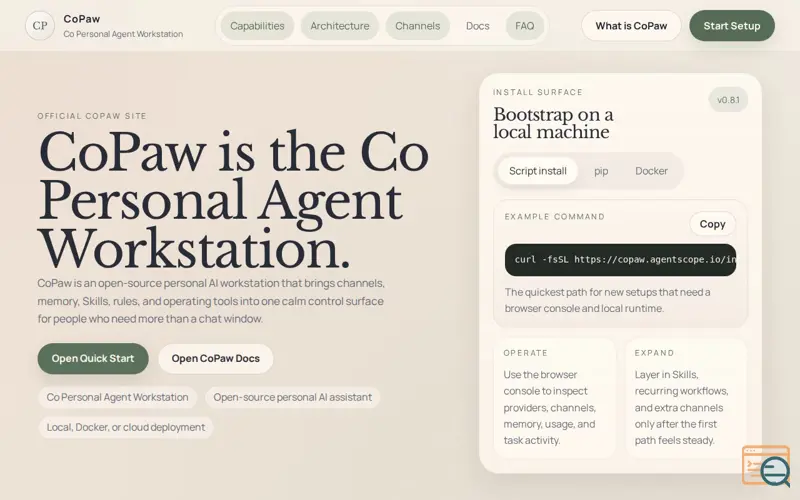 Screenshot of CoPaw:Co Personal Agent Workstation