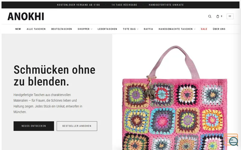 Screenshot of ANOKHI Taschen