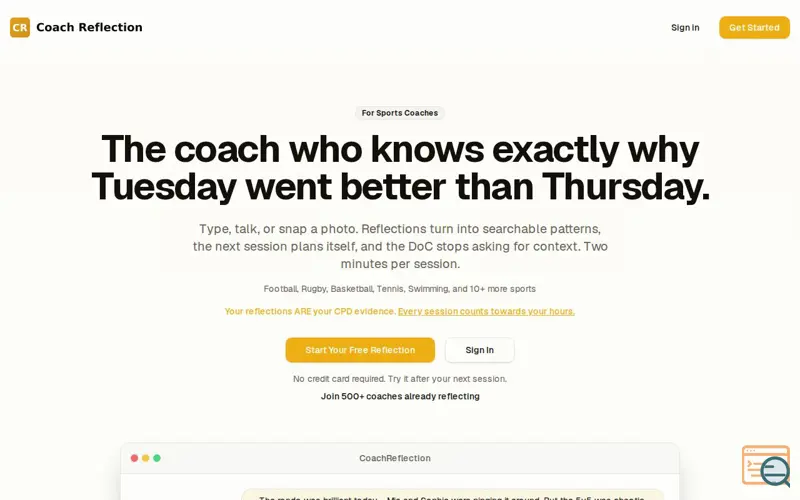 Screenshot of Coach Reflection