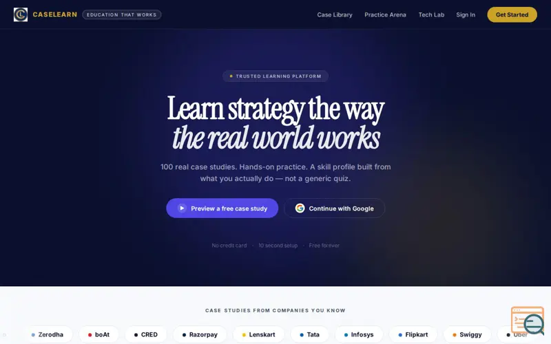Screenshot of CaseLearn