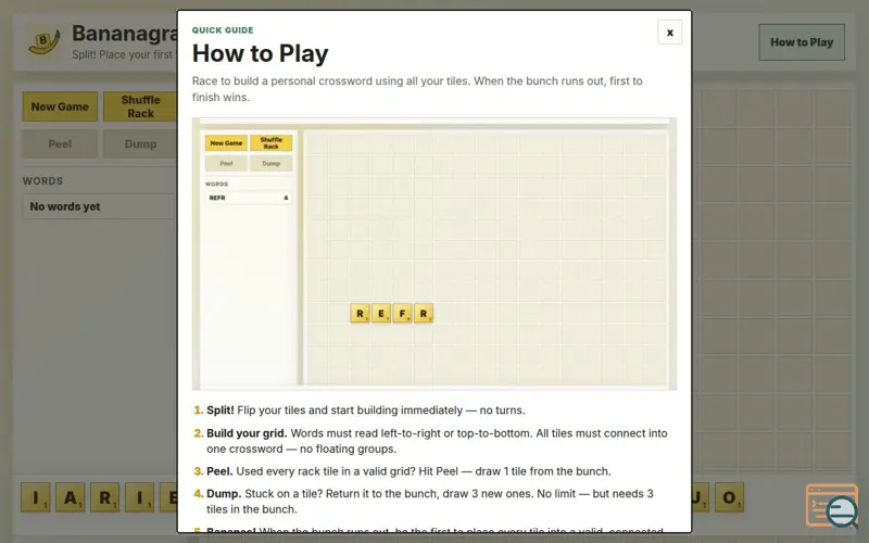 Screenshot of Bananagrams