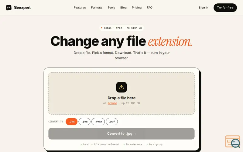 Screenshot of FileExpert.io — Change file extensions