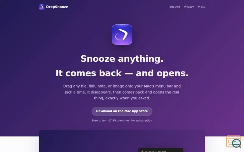 Screenshot of DropSnooze