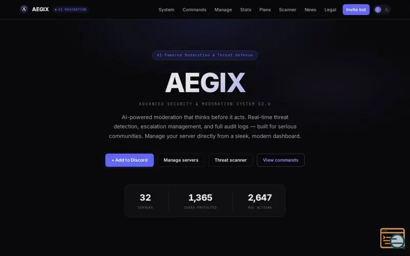 Screenshot of AEGIX — Advanced Discord Moderation