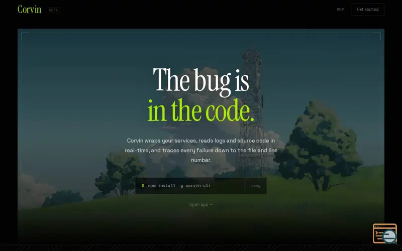 Screenshot of Corvin — The bug is in the code.