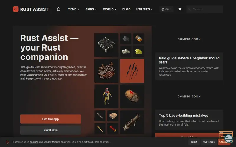Screenshot of RustAssist, a launch using Yandex Metrica