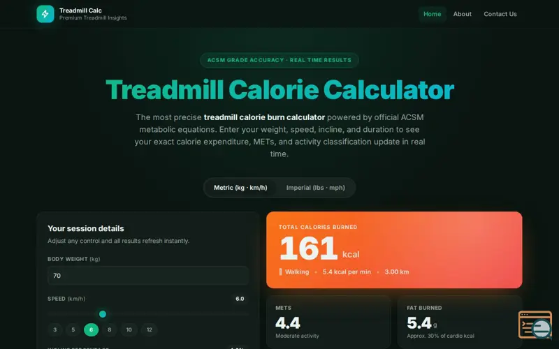 Screenshot of Treadmill Calc