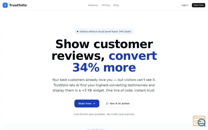 Screenshot of Trustfolio — Social proof that converts