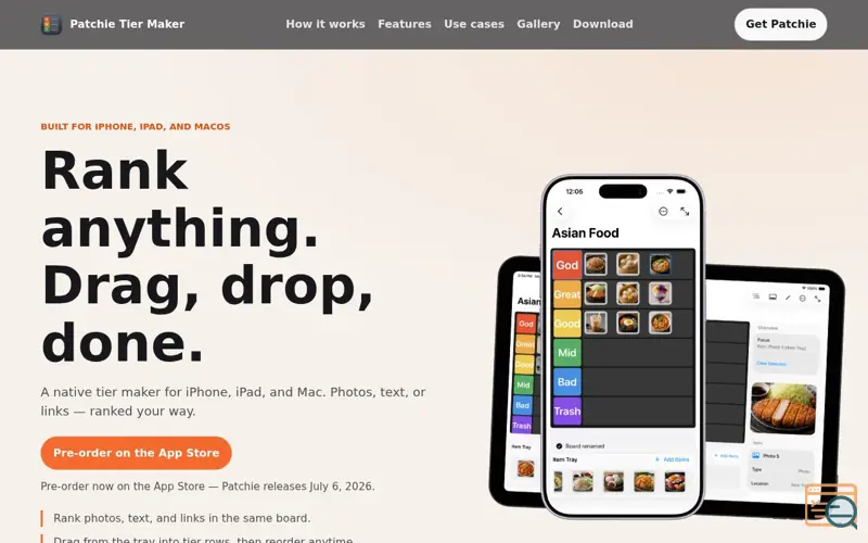 Screenshot of Patchie Tier Maker