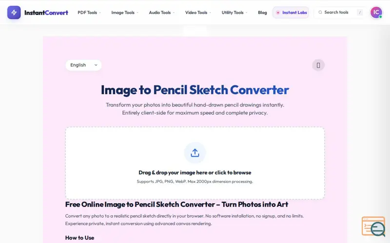 Screenshot of image to pencil sketch