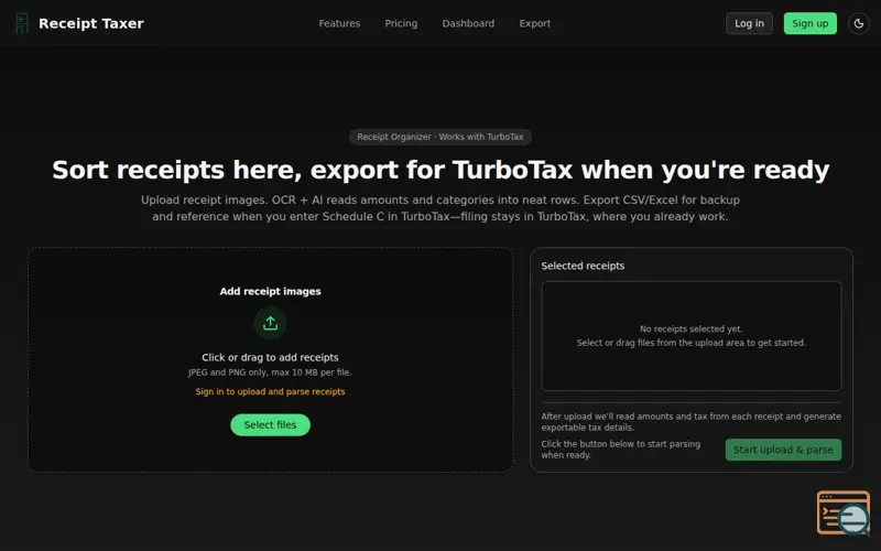 Screenshot of Receipt Taxer, a launch using Tailus UI