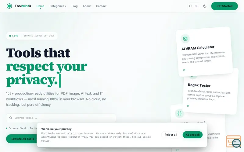 Screenshot of Free Online Tools: PDF, Image & AI (July 2026)