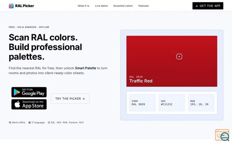 Screenshot of Color Picker - Photo to RAL, HEX, RGB