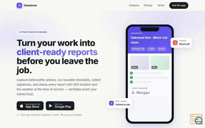 Screenshot of Handover — Proof of work in minutes