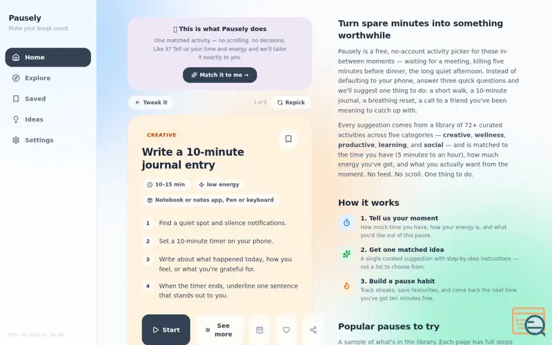 Screenshot of Pausely — Calm Micro Breaks