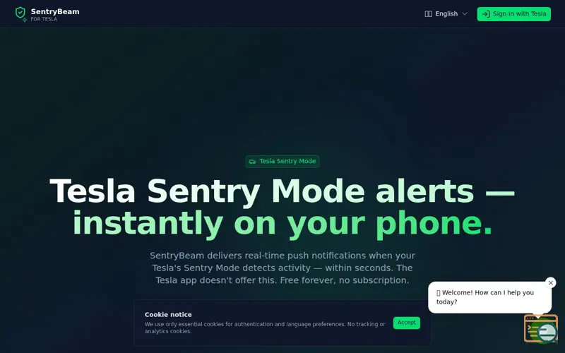 Screenshot of SentryBeam - For Tesla