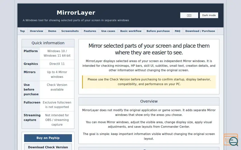 Screenshot of MirrorLayer