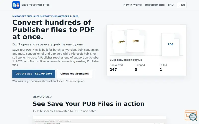 Screenshot of Save Your PUB Files