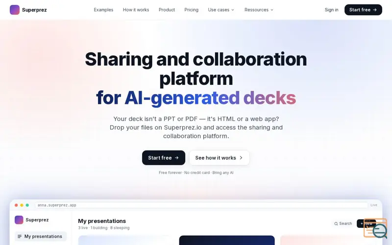 Screenshot of Superprez - Host, share and collaborate on AI-built decks
