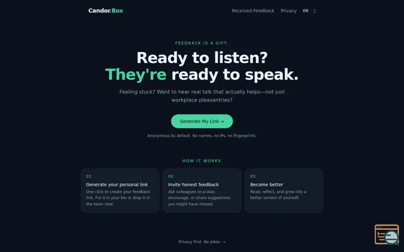 Screenshot of Candor.Box — Feedback is a gift