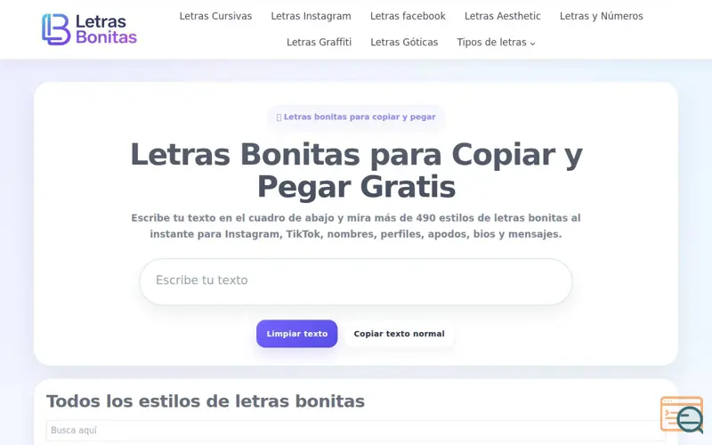 Screenshot of Letras Bonitas