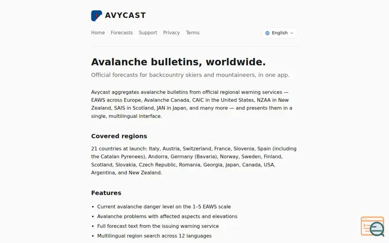 Screenshot of Avycast, a launch using Directree