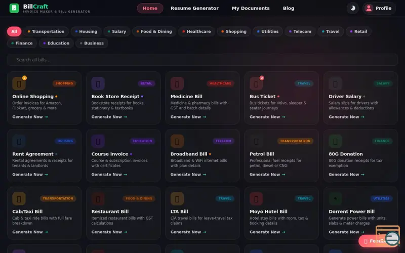Screenshot of BillCraft