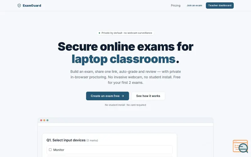 Screenshot of ExamGuard Online