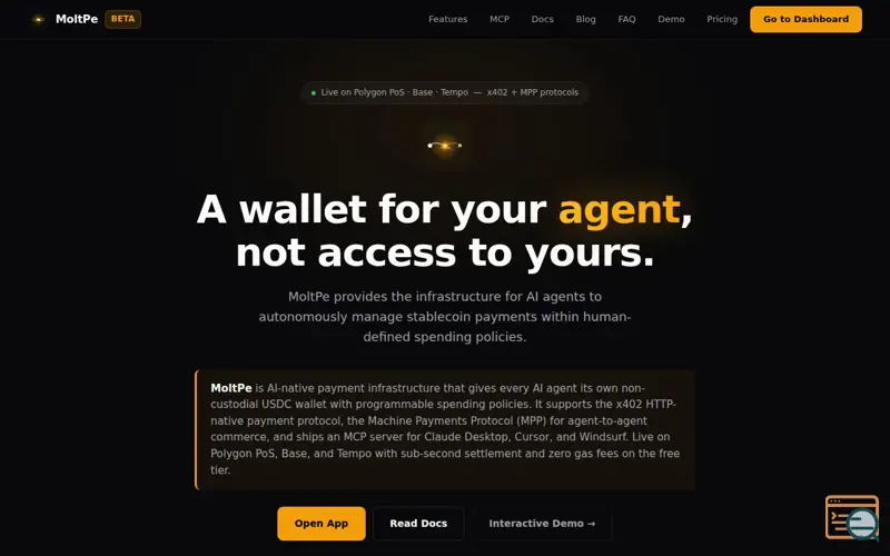 Screenshot of MoltPe