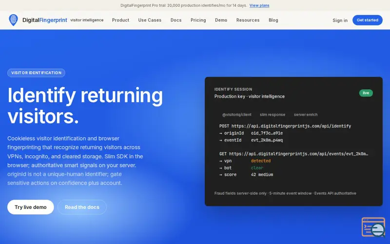 Screenshot of DigitalFingerprint