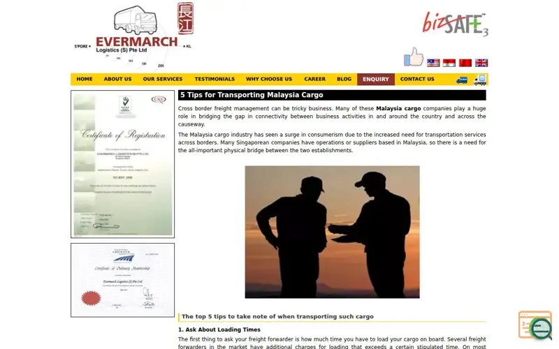 Screenshot of Cargo to Malaysia