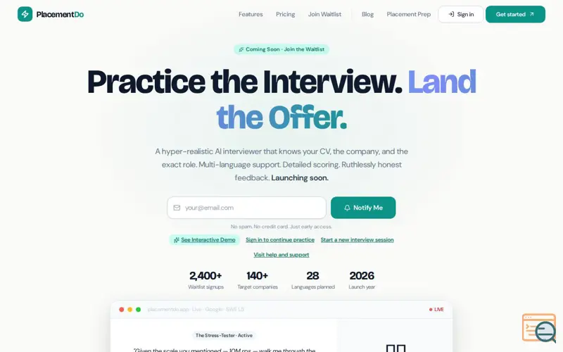 Screenshot of PlacementDo