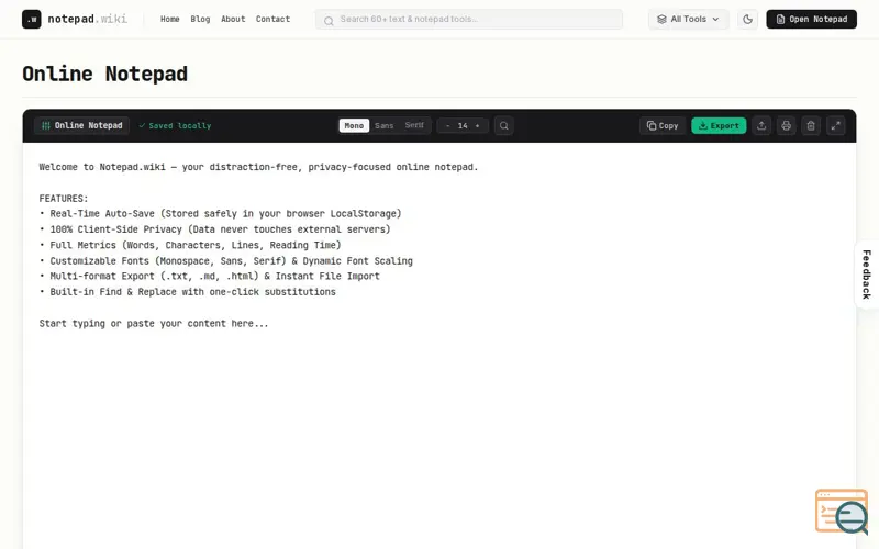 Screenshot of Notepad.wiki