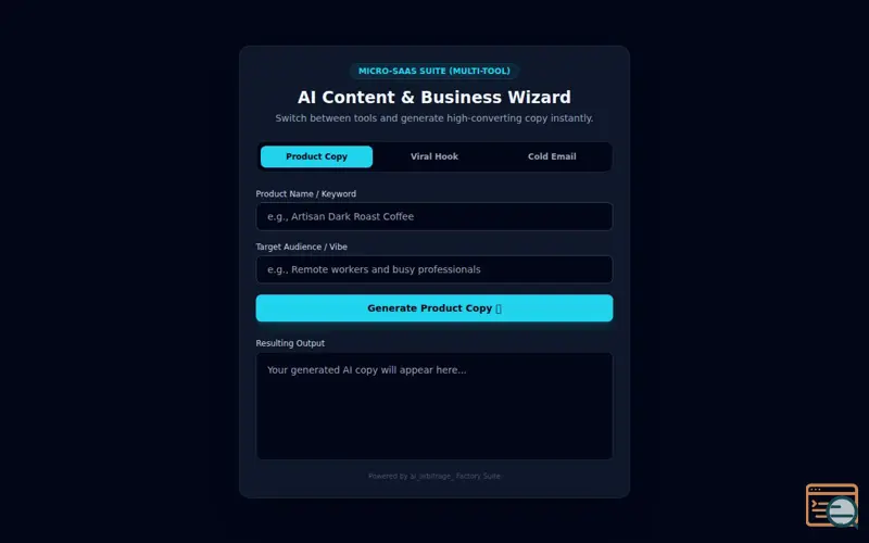 Screenshot of AI Content & Product Wizard