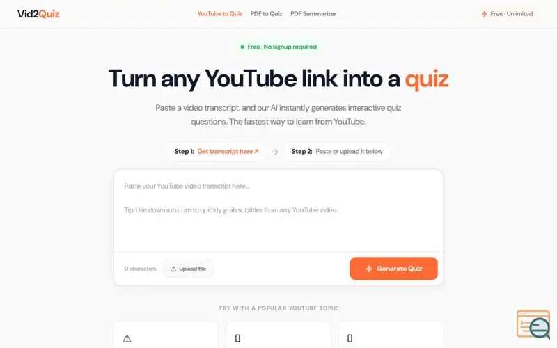 Screenshot of Vid2Quiz