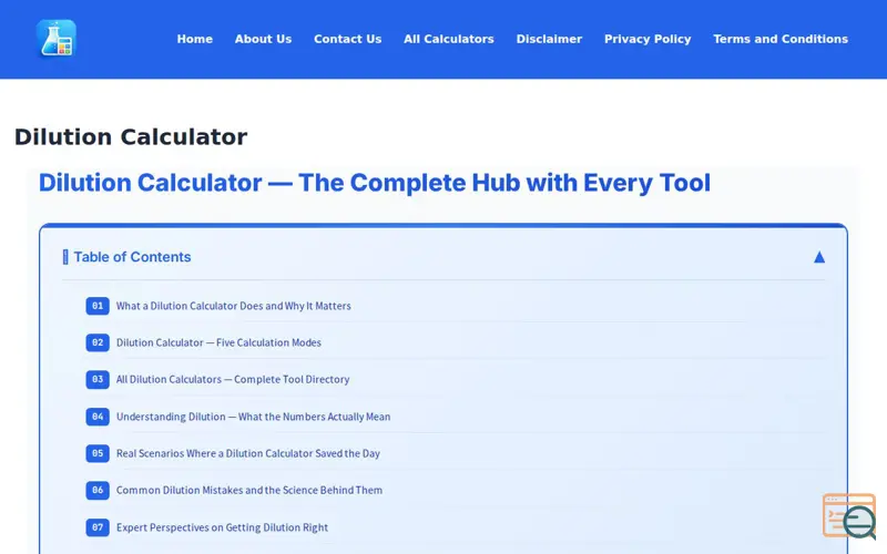 Screenshot of dilutionscalculator.com