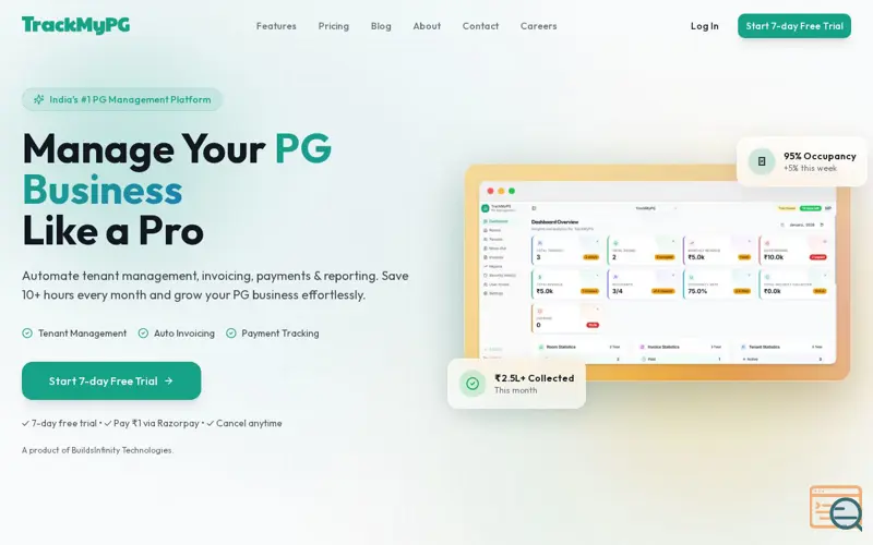 Screenshot of TrackMyPG, a launch using PayU India