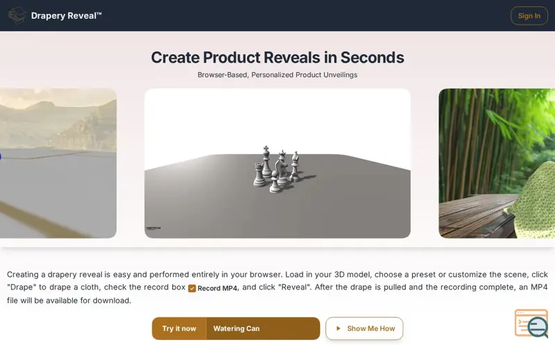 Screenshot of Drapery Reveal™ — Product Unveilings