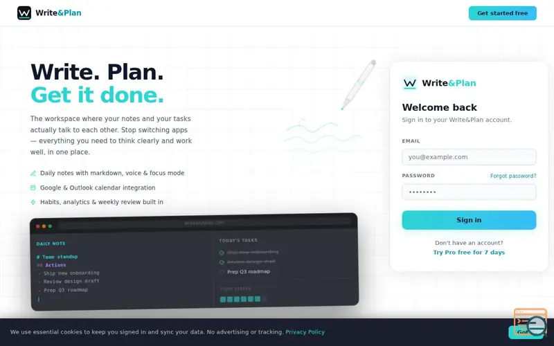Screenshot of Write&Plan 