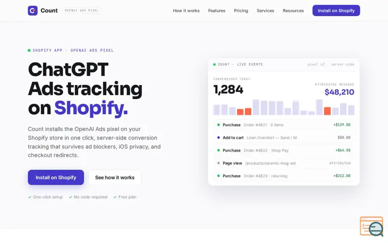 Screenshot of Count: Server-Side OpenAI Ads Pixel for Shopify | Free App
