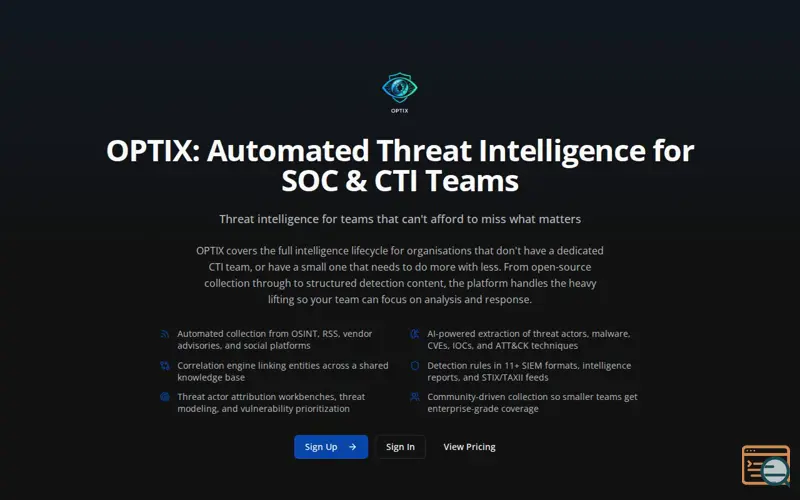 Screenshot of OPTIX