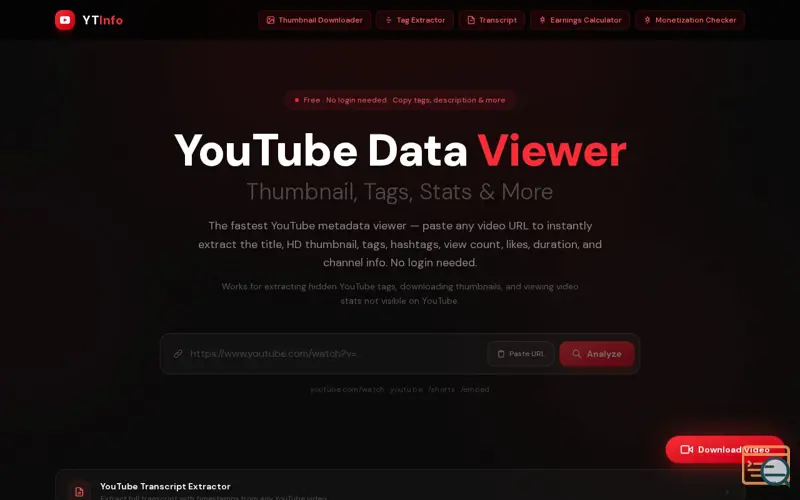 Screenshot of YTInfo