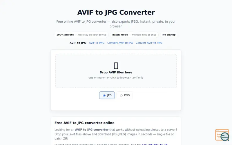 Screenshot of Convert AVIF